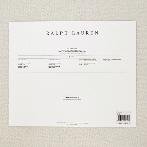 Ralph Lauren Home King Hayes Wool Blend Bed Blanket Classic Cream New NWT - Picture 4 of 7